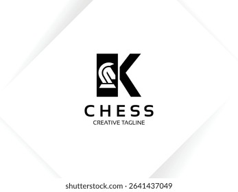 Letter K chess logo design template. Monogram knight logo