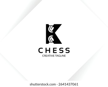 Letter K chess logo design template. Monogram knight logo