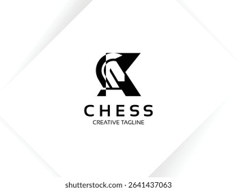 Letter K chess logo design template. Monogram knight logo