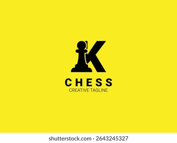 Letter K chess logo with pawn. Chess sport monogram logo template