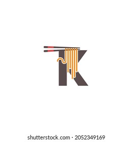Letter K with chopsticks and noodle icon logo design template