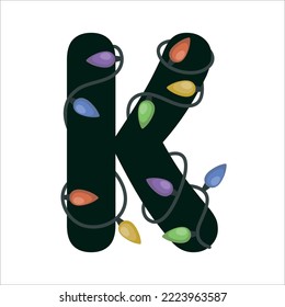 Letter K with Christmas Lights Winter Holidays Monogram