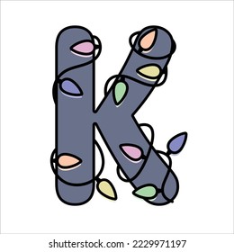 Letter K Christmas Lights Winter Holidays Family Monogram New Year Party Element