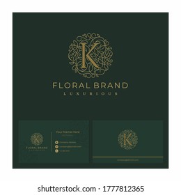 Letter K Circle Floral Botanical Leaf Logo Design