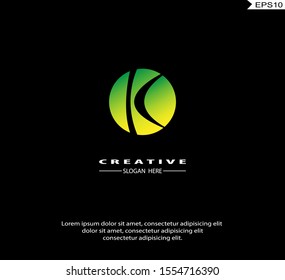 Letter K circle modern Logo icon monogram design. Vector graphic design template element. black background.