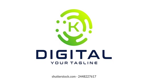 Letter K Circle Technology Logo Design Template digital circle, technology, data, connection, network