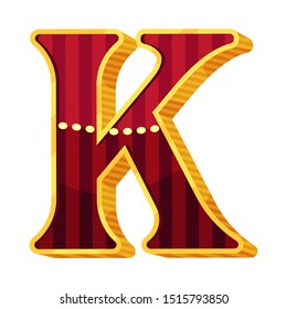 Letter K in circus style. Vector illustration on a white background.