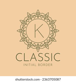 letter K classic circular border vector logo design