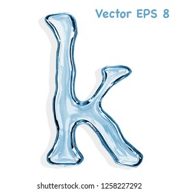 Letter k from clear transparent bluish water droplets. Vector EPS 8.