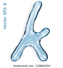 Buchstabe k aus klaren, transparenten, blauen Wassertröpfchen. Vektor EPS 8.
