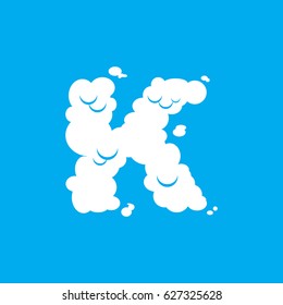 Letter K cloud font symbol. White Alphabet sign on blue sky