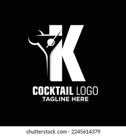 Letter K Cocktail Logo Design Template Inspiration, Vector Illustration.