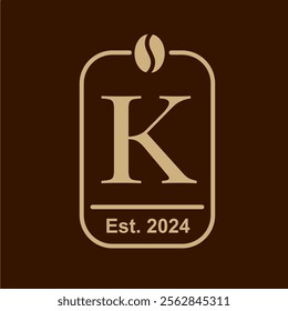 Letter K coffee bean. Premium coffee shop or cafe logo template monoline style. Logotype for coffee bussiness with coffee bean element. Modern simple logo and editable year text