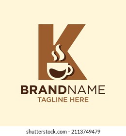 Letter K Coffee Cup, Tea, Chocolate, Logo Design Template Inspiration, Vector Illustration.