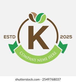 Letter K Coffee Logo Design, Coffee Shop Logo. Coffee Beans Symbol
