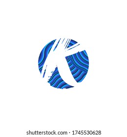 Letter K Colorful Wavy Blue Negative Space  logo icon in circle shape design template.