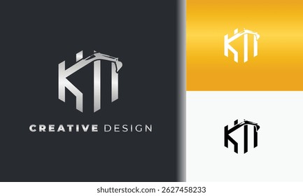 letter k with a combination of excavator arm and hexagon