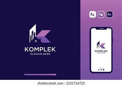 letter K combine with house and building logo design.