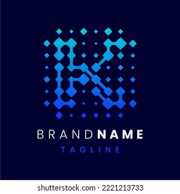 Letter K Connected Dots Technology Logo Design