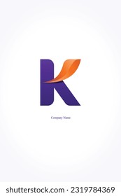 Letra k creativo color púrpura y naranja logotipo de negocios moderno. Vector de diseño de logotipo K de letras corporativas. plantilla vectorial del logotipo K de letra. Logo de la letra K para tecnología