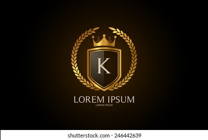 Letter K crest logo. Alphabet logotype vector design.