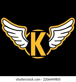 Letter K crest logo with wings vector concept