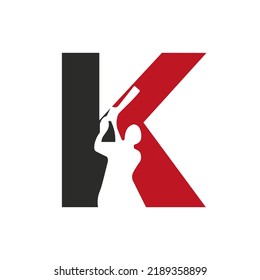 Letter K Cricket Batsman Logo Design Vector Sign. Cricket Club Logotype Symbol