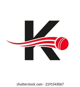 Letter K Cricket Logo Concept With Ball Icon For Cricket Club Symbol Vector Template. Cricketer Sign