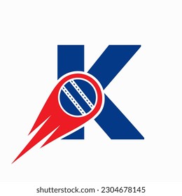 Letter K Cricket Logo Concept With Moving Ball Icon For Cricket Club Symbol. Cricketer Sign
