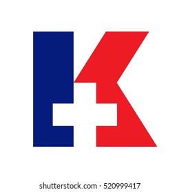 letter K and cross logo vector.
