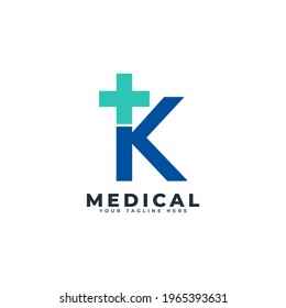 Letra K cruz más logotipo. Usable para negocios, ciencias, salud, medicina, hospitales y logotipos de la naturaleza.