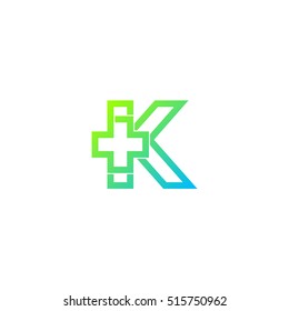 Letter K cross plus logo,Medical health care hospital Logotype