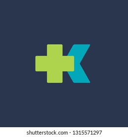 Letter K cross plus medical logo icon design template elements