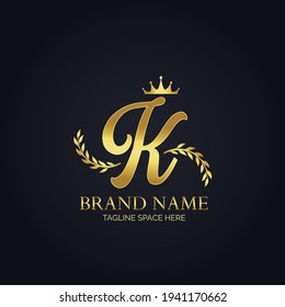 Letter K Crown Golden Logo Design Free Vector