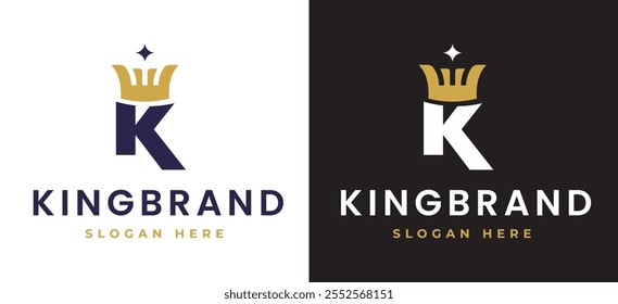 Letter K with Crown Logo Design Concept. Initial K with Monarch Symbol Elegant Monogram with Royal Symbol for Luxury and Premium Branding. K Alphabet Logo Vector Illustration