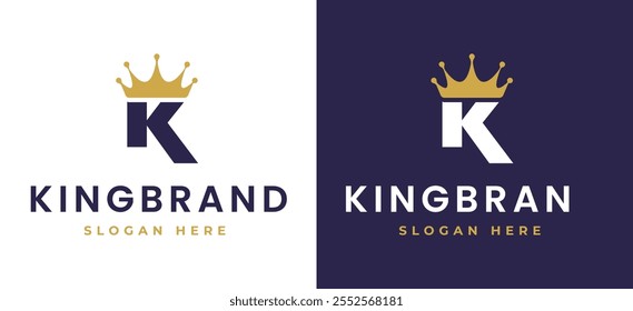 Letter K with Crown Logo Design Concept. Initial K with Monarch Symbol Elegant Monogram with Royal Symbol for Luxury and Premium Branding. K Alphabet Logo Vector Illustration