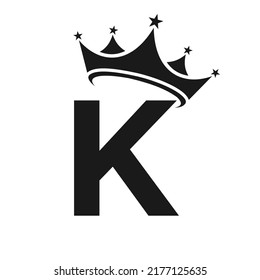 Letter K Crown Logo. Crown Logo on Letter K Vector Template for Beauty, Fashion, Star, Elegant, Luxury Sign