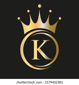 Letter K Crown Logo. Royal Crown Logo for Spa, Yoga, Beauty, Fashion, Star, Elegant, Luxury Sign