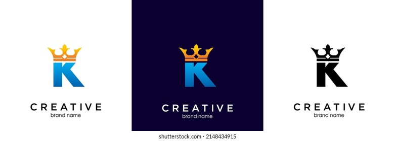 letter K with crown logo symbol on white background. Royal king icon. Modern luxury brand element sign. Vector illustration.	
