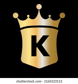 Letter K Crown And Shield Logo Vector Template With Luxury Concept Symbol