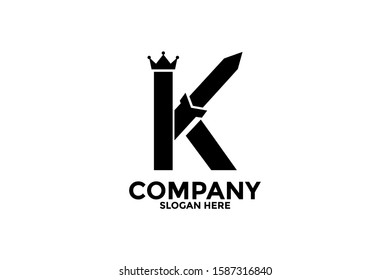 Letter K with Crown and Weapon logo template