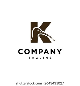 Letter K Curlew bird Logo Icon Vector