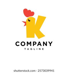 Letter K Cute Chicken Logo Icon Vector