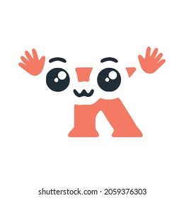 Letter K cute kawaii character with hands, funny emoticon vector clip art.