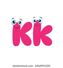 The letter K. Cute Pink Letter K Cartoon Character With cute eyes. Symbol from the kids alphabet Isolated on white background. Vector illustration.