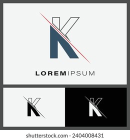 Letter K cutting logo icon with line cut in the middle. Creative alphabet K monogram logo design. Fashion icon design template