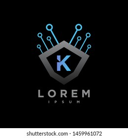 Letter K Cyber, Security technology Logo Design Vector Template