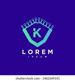 Letter K Cyber, Security technology link Logo Design Vector Template