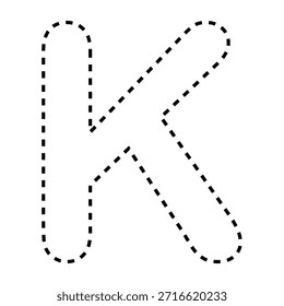 Letra K tracejada linha contorno vetor ilustração versão preto