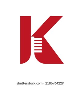 Letter K Dental Logo Concept with Tooth Brush Vector Template. Teeth, Dental Care Symbol, Medical and Medicine Sign